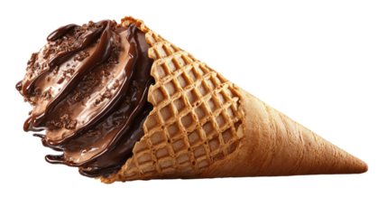 Delicious chocolate ice cream cone dessert treat isolated on white background