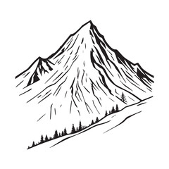 Black and White Mountain Illustration Image in Minimalist Line Art Style, Clean and Elegant Design