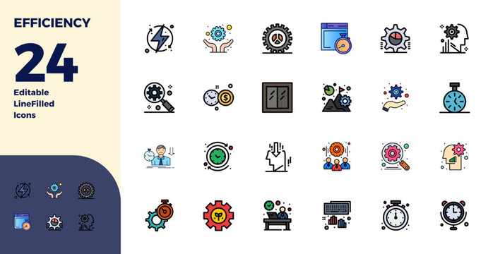 State-of-the-art bundle featuring 24 PIXEL perfect vector icons inspired by Efficiency, created in Duotone format at 128x128 for next-generation interfaces.