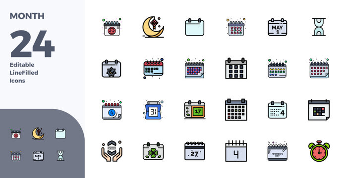Unlock 24 Duotone PIXEL perfect vector icons inspired by Month, optimized in 128x128 format for flawless display across all devices.