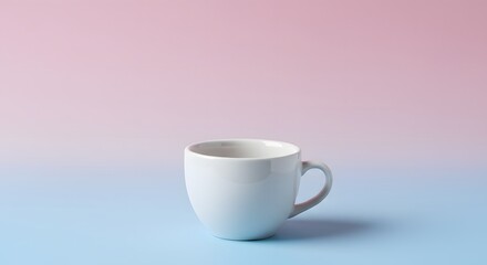 Obraz premium Minimalist White Coffee Mug on Pastel Pink and Blue Gradient Background