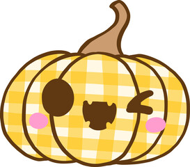 Cute Coquette Gingham Halloween,  Winking Checkered Pumpkin Illustration Hand Drawn