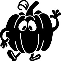 Fototapeta premium Cute cartoon pumpkin character with expressive eyes and playful pose, featuring arms and legs, adds whimsical touch to Halloween themes. Perfect for festive decorations and designs