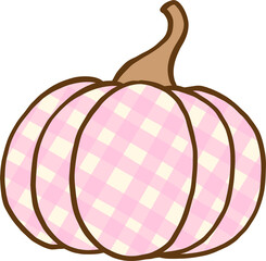 Cute Coquette Autumn Pink Gingham Pumpkin Illustration Hand Drawn