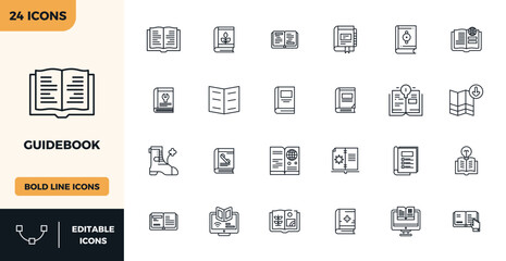 Carefully curated 24 Heavy Line vector icons for Guidebook, featuring 128x128 PIXEL perfect resolution for consistent brand representation and user experience.