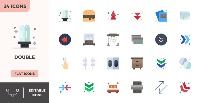 Unlock 24 Flat Color PIXEL perfect vector icons inspired by Double, optimized in 128x128 format for flawless display across all devices.