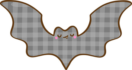 Cute Coquette Gingham Halloween, Plaid Pattern Bat Illustration Hand Drawn