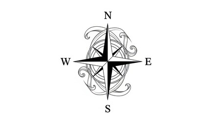 Compass Star Pointing North with Abstract Swirls Nautical Geometric Design