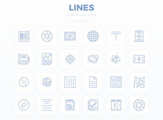 Perfectly balanced 24 Strong Outline PIXEL perfect vector icons for Lines, sized at 128x128 for harmonious integration in digital design projects.