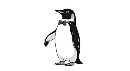 Fototapeta premium Dapper Flat Vector Art of a Confident Penguin Character with a Bowtie