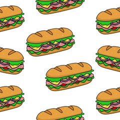 Hoagie sandwich infinity pattern background on white background, Abstract background Seamless pattern
