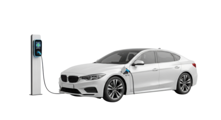 Electric car charging at charging station isolated PNG with Transparent Background