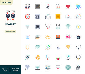 Handcrafted collection featuring 42 Flat Color vector icons for Jewelry, optimized in 128x128 PIXEL perfect resolution for premium digital experiences.