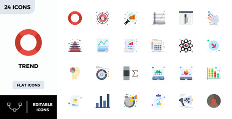 Fototapeta premium Future-ready pack of 24 vector icons themed around Trend, showcasing Flat Color design with 128x128 PIXEL perfect clarity for innovative user interfaces.