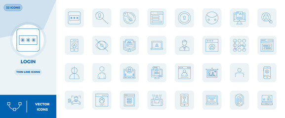 Explore 32 Thin Line PIXEL perfect vector icons in 128x128 resolution inspired by Login. Perfect for web and app interfaces.