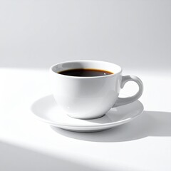 White coffee cup on saucer, simple light