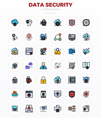 Advanced collection of 42 PIXEL perfect vector icons inspired by Data Security, crafted in LineFill with 128x128 optimization for superior visual performance.