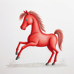 Drawing of a red horse in pencil on a white background