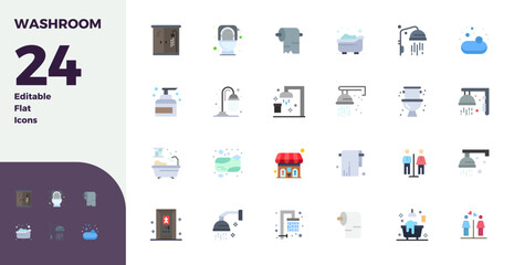 Intelligently designed 24 PIXEL perfect vector icons inspired by Washroom, created in Flat format at 128x128 for smart and efficient design workflows.