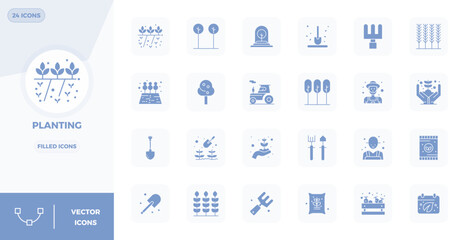 Precision-engineered 24 Filled vector icons for Planting, designed at 128x128 PIXEL perfect resolution for exceptional clarity and scalability.