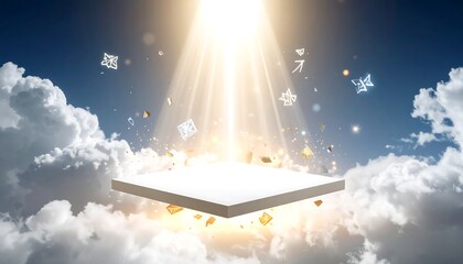 Floating Platform Illuminated by Light Beams with Shapes in the Sky