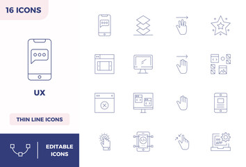 Explore 16 Minimal Line PIXEL perfect vector icons in 128x128 resolution inspired by Ux. Perfect for web and app interfaces.