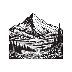 Black and White Mountain Illustration Image in Minimalist Line Art Style, Clean and Elegant Design