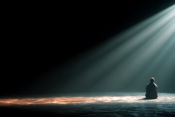 Lone actor under dramatic spotlight beam high resolution picture