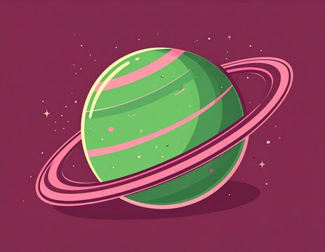 Cartoonish planet with rings in space - Powered by Adobe