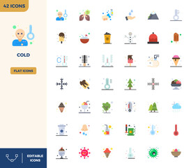 Obraz premium Complete package of 42 vector icons themed around Cold, showcasing Flat Color design in 128x128 PIXEL perfect quality for modern interfaces.