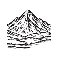 Black and White Mountain Illustration Image in Minimalist Line Art Style, Clean and Elegant Design
