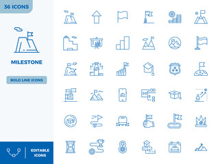 This set of 36 Heavy Line vector icons captures Milestone themes in 128x128 PIXEL perfect quality, perfect for tech and business applications.