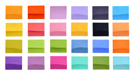 Colorful fabric swatches, isolated on transparent background