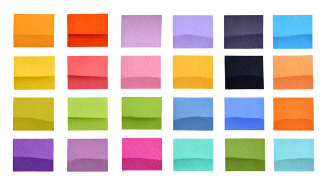 Colorful fabric swatches, isolated on transparent background