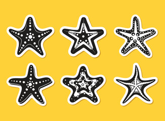 Starfish stickers icons set collection in flat style. Sea stars vector illustration on isolated background. Sea animal sign business concept.