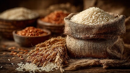 Raw rice displayed in natural storage high resolution picture