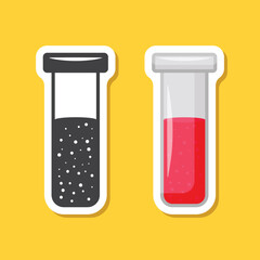 Science lab bottle sticker icon in flat style. Laboratory glassware equipment vector illustration on isolated background. Test tube sign business concept.