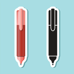 Ballpoint pen sticker icon in flat style. Office tool vector illustration on isolated background. School equipment sign business concept.