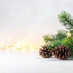 Festive Christmas arrangement with pine boughs and pinecones