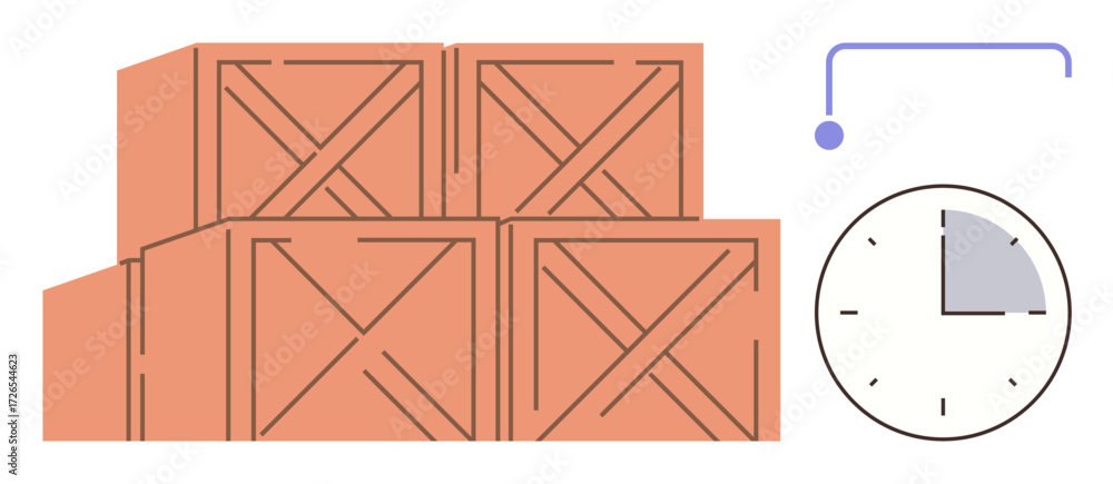 Poster stacked wooden crates and timing clock highlighting efficient organization, shipment management, and