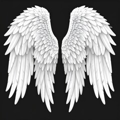 Pair of large, detailed white angel wings against a black background