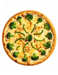 Round pizza with broccoli and peppers