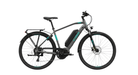 Electric bicycle with battery pack for urban transport isolated PNG with Transparent Background
