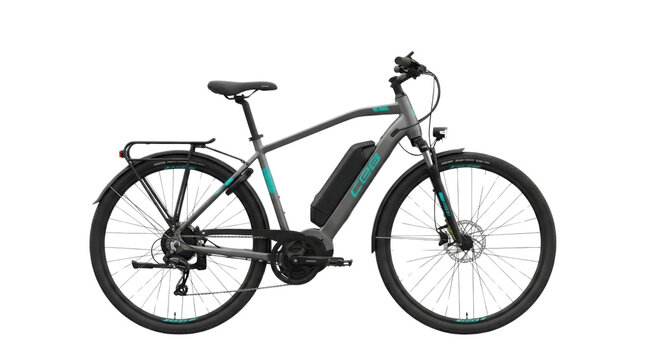 Electric bicycle with battery pack for urban transport isolated PNG with Transparent Background