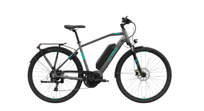 Electric bicycle with battery pack for urban transport isolated PNG with Transparent Background