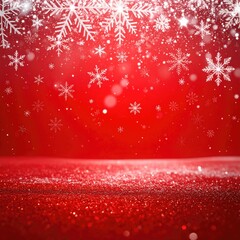 Festive red background with falling snowflakes