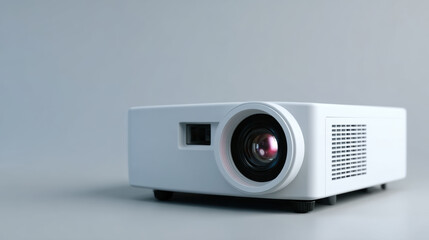 Sleek and modern projector design with clean white finish, showcasing high quality lens and compact structure, perfect for home entertainment or professional presentations