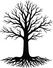 Vector bare tree with roots black silhouette Illustrator