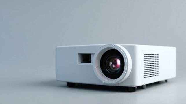 Sleek and modern projector design with clean white finish, showcasing high quality lens and compact structure, perfect for home entertainment or professional presentations