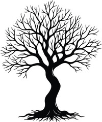 Vector Bare tree without leaves detailed silhouette Illustrator